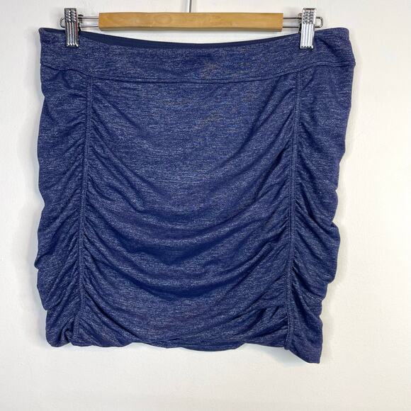 Athleta Odyssey Twisted Ruched mini skirt space dye metallic blue Stretch Knit L - Picture 3 of 13